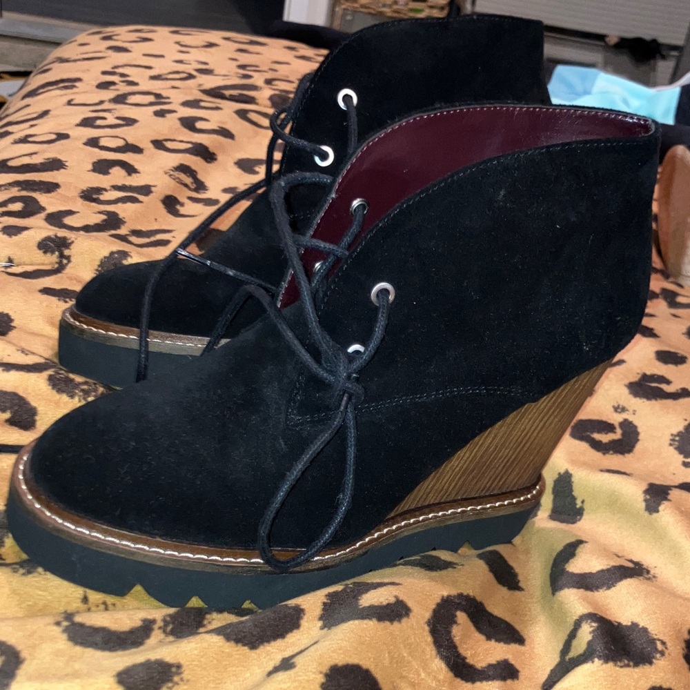 BCBGeneration Black Suede Wedge Ankle Boots